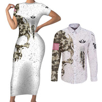 Personalized Camouflage Skull and American Flag Darts Couples Matching Short Sleeve Bodycon Dress and Long Sleeve Button Shirt - Wonder Print Shop