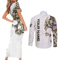 Personalized Camouflage Skull and American Flag Darts Couples Matching Short Sleeve Bodycon Dress and Long Sleeve Button Shirt - Wonder Print Shop