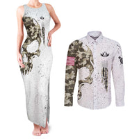Personalized Camouflage Skull and American Flag Darts Couples Matching Tank Maxi Dress and Long Sleeve Button Shirt - Wonder Print Shop