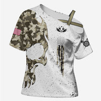 Personalized Camouflage Skull and American Flag Darts Cross Shoulder Shirt - Wonder Print Shop