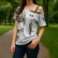 Personalized Camouflage Skull and American Flag Darts Cross Shoulder Shirt - Wonder Print Shop