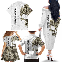 Personalized Camouflage Skull and American Flag Darts Family Matching Off The Shoulder Long Sleeve Dress and Hawaiian Shirt - Wonder Print Shop