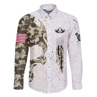 Personalized Camouflage Skull and American Flag Darts Family Matching Off The Shoulder Long Sleeve Dress and Hawaiian Shirt - Wonder Print Shop