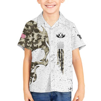 Personalized Camouflage Skull and American Flag Darts Family Matching Off The Shoulder Long Sleeve Dress and Hawaiian Shirt - Wonder Print Shop