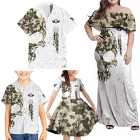 Personalized Camouflage Skull and American Flag Darts Family Matching Off Shoulder Maxi Dress and Hawaiian Shirt - Wonder Print Shop