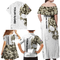 Personalized Camouflage Skull and American Flag Darts Family Matching Off Shoulder Maxi Dress and Hawaiian Shirt - Wonder Print Shop