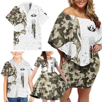 Personalized Camouflage Skull and American Flag Darts Family Matching Off Shoulder Short Dress and Hawaiian Shirt - Wonder Print Shop