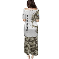 Personalized Camouflage Skull and American Flag Darts Family Matching Puletasi and Hawaiian Shirt - Wonder Print Shop