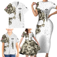 Personalized Camouflage Skull and American Flag Darts Family Matching Short Sleeve Bodycon Dress and Hawaiian Shirt - Wonder Print Shop