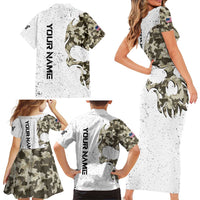 Personalized Camouflage Skull and American Flag Darts Family Matching Short Sleeve Bodycon Dress and Hawaiian Shirt - Wonder Print Shop