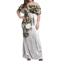 Personalized Camouflage Skull and American Flag Darts Off Shoulder Maxi Dress - Wonder Print Shop