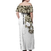 Personalized Camouflage Skull and American Flag Darts Off Shoulder Maxi Dress - Wonder Print Shop