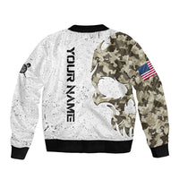 Personalized Camouflage Skull and American Flag Darts Sleeve Zip Bomber Jacket - Wonder Print Shop