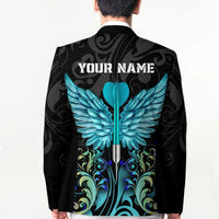 Personalized Elegant Wings and Dartboard Design Blazer with Swirling Floral Patterns - Wonder Print Shop