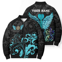 Personalized Elegant Wings and Dartboard Design Bomber Puffer Jacket with Swirling Floral Patterns - Wonder Print Shop