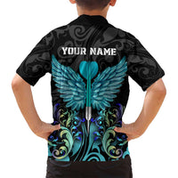 Personalized Elegant Wings and Dartboard Design Family Matching Long Sleeve Bodycon Dress and Hawaiian Shirt with Swirling Floral Patterns - Wonder Print Shop