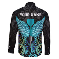 Personalized Elegant Wings and Dartboard Design Family Matching Long Sleeve Bodycon Dress and Hawaiian Shirt with Swirling Floral Patterns - Wonder Print Shop
