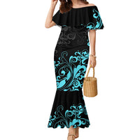 Personalized Elegant Wings and Dartboard Design Family Matching Mermaid Dress and Hawaiian Shirt with Swirling Floral Patterns - Wonder Print Shop