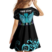 Personalized Elegant Wings and Dartboard Design Family Matching Off The Shoulder Long Sleeve Dress and Hawaiian Shirt with Swirling Floral Patterns - Wonder Print Shop