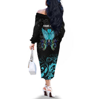Personalized Elegant Wings and Dartboard Design Family Matching Off The Shoulder Long Sleeve Dress and Hawaiian Shirt with Swirling Floral Patterns - Wonder Print Shop