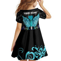 Personalized Elegant Wings and Dartboard Design Family Matching Short Sleeve Bodycon Dress and Hawaiian Shirt with Swirling Floral Patterns - Wonder Print Shop