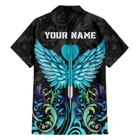 Personalized Elegant Wings and Dartboard Design Family Matching Short Sleeve Bodycon Dress and Hawaiian Shirt with Swirling Floral Patterns - Wonder Print Shop