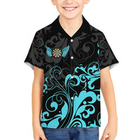 Personalized Elegant Wings and Dartboard Design Family Matching Short Sleeve Bodycon Dress and Hawaiian Shirt with Swirling Floral Patterns - Wonder Print Shop