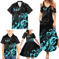Personalized Elegant Wings and Dartboard Design Family Matching Summer Maxi Dress and Hawaiian Shirt with Swirling Floral Patterns - Wonder Print Shop