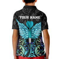 Personalized Elegant Wings and Dartboard Design Kid Polo Shirt with Swirling Floral Patterns - Wonder Print Shop