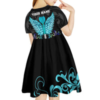 Personalized Elegant Wings and Dartboard Design Kid Short Sleeve Dress with Swirling Floral Patterns - Wonder Print Shop