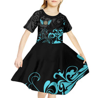 Personalized Elegant Wings and Dartboard Design Kid Short Sleeve Dress with Swirling Floral Patterns - Wonder Print Shop