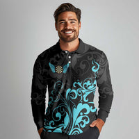 Personalized Elegant Wings and Dartboard Design Long Sleeve Polo Shirt with Swirling Floral Patterns - Wonder Print Shop