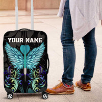 Personalized Elegant Wings and Dartboard Design Luggage Cover with Swirling Floral Patterns - Wonder Print Shop