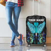 Personalized Elegant Wings and Dartboard Design Luggage Cover with Swirling Floral Patterns - Wonder Print Shop
