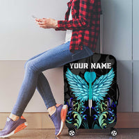Personalized Elegant Wings and Dartboard Design Luggage Cover with Swirling Floral Patterns - Wonder Print Shop