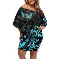 Personalized Elegant Wings and Dartboard Design Off Shoulder Short Dress with Swirling Floral Patterns - Wonder Print Shop