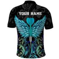 Personalized Elegant Wings and Dartboard Design Polo Shirt with Swirling Floral Patterns - Wonder Print Shop