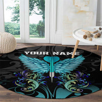 Personalized Elegant Wings and Dartboard Design Round Carpet with Swirling Floral Patterns - Wonder Print Shop