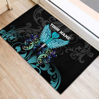 Personalized Elegant Wings and Dartboard Design Rubber Doormat with Swirling Floral Patterns - Wonder Print Shop