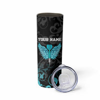 Personalized Elegant Wings and Dartboard Design Skinny Tumbler with Swirling Floral Patterns - Wonder Print Shop