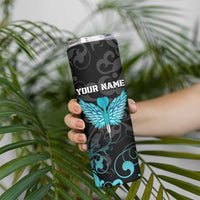 Personalized Elegant Wings and Dartboard Design Skinny Tumbler with Swirling Floral Patterns - Wonder Print Shop
