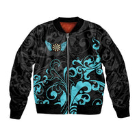 Personalized Elegant Wings and Dartboard Design Sleeve Zip Bomber Jacket with Swirling Floral Patterns - Wonder Print Shop