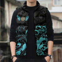 Personalized Elegant Wings and Dartboard Design Sleeveless Puffer Jacket with Swirling Floral Patterns - Wonder Print Shop