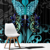 Personalized Elegant Wings and Dartboard Design Window Curtain with Swirling Floral Patterns - Wonder Print Shop