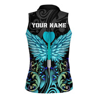 Personalized Elegant Wings and Dartboard Design Women Sleeveless Polo Shirt with Swirling Floral Patterns - Wonder Print Shop