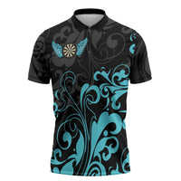 Personalized Elegant Wings and Dartboard Design Zipper Polo Shirt with Swirling Floral Patterns - Wonder Print Shop