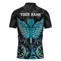 Personalized Elegant Wings and Dartboard Design Zipper Polo Shirt with Swirling Floral Patterns - Wonder Print Shop