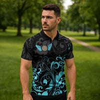 Personalized Elegant Wings and Dartboard Design Zipper Polo Shirt with Swirling Floral Patterns - Wonder Print Shop