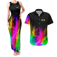 Personalized Colorful Neon Darts Couples Matching Tank Maxi Dress and Hawaiian Shirt with Bold Abstract Background - Wonder Print Shop
