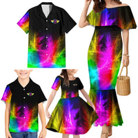 Personalized Colorful Neon Darts Family Matching Mermaid Dress and Hawaiian Shirt with Bold Abstract Background - Wonder Print Shop